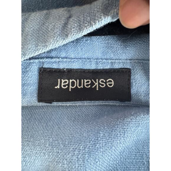 Eskandar Blue Linen Tunic One Size Oversized Relaxed Fit Minimalist lagenlook - Picture 5 of 6